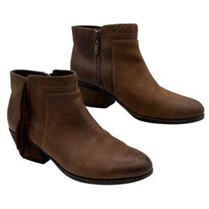 Clarks Womens 9 US Brown Leather Ankle Boots Side Zipper Fringe Western Cowgirl